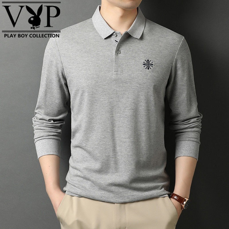 Playboy Áo polo Tay Dài Dáng Rộng Màu Trơn Thêu Họa Tiết Thời Trang Xuân Thu Cho Nam