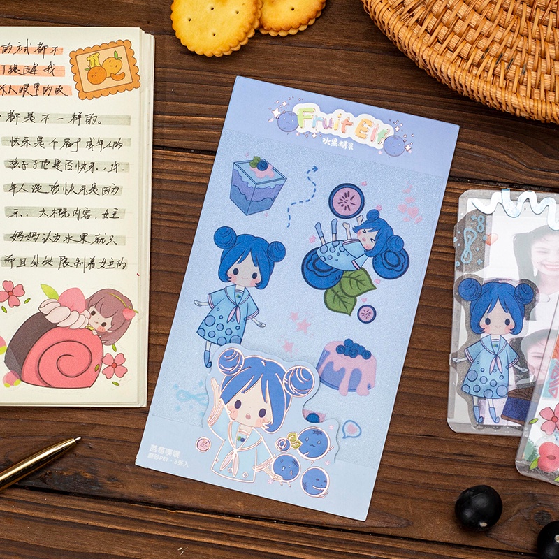 Bộ 3 Tấm Sticker Dán Trang Trí Hình Cô Gái Và Trái Cây Hoạt Hình Dễ Thương