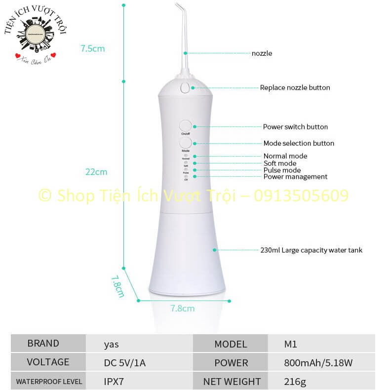 Tăm nước để bàn, động cơ điện xung lực mạnh mẽ, làm sạch khe răng, hết mảng bám, phòng ngừa cao răng-Tiện Ích Vượt Trội