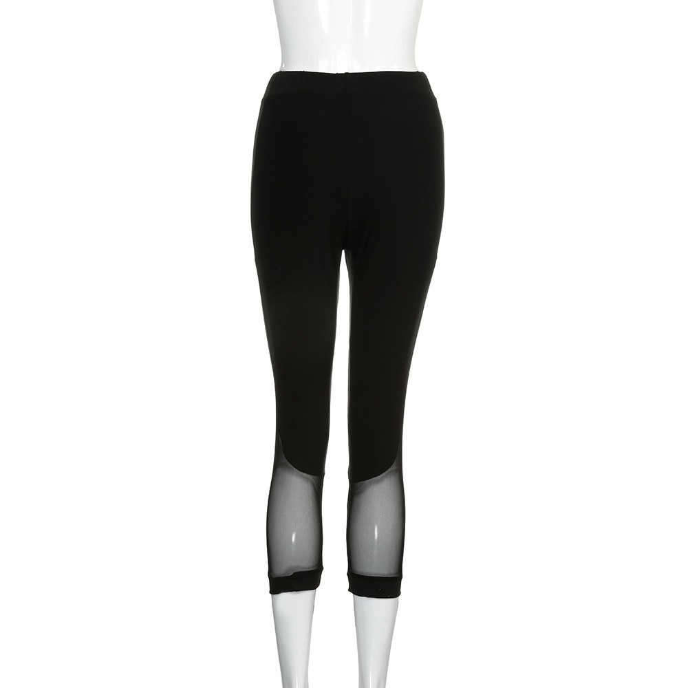 Quần Legging ống lửng thể thao nữ thiết kế cắt nối vải thun lưới