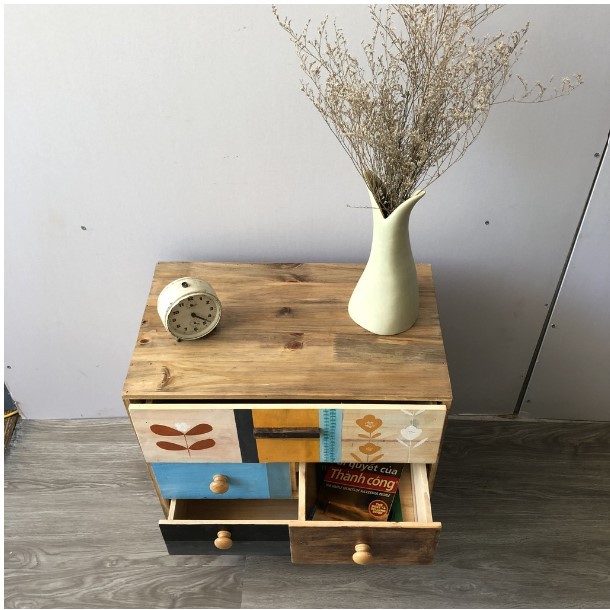 Tủ gỗ decor đựng đồ phòng khách phong cách vintage nhiều ngăn kéo