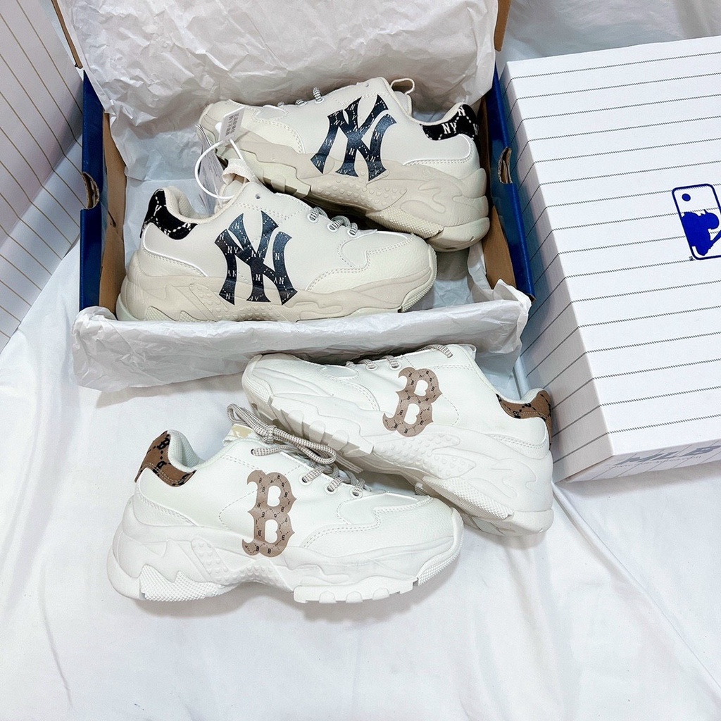 Giày thể thao MLB gót nỉ đen/nâu hot 2023,Giày sneaker M.LB NY đen nâu dành cho nam nữ chuẩn 1:1 full bill box phụ kiện