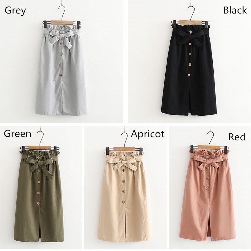 Chân váy midi lưng cao đính nơ thời trang Hàn Quốc | BigBuy360 - bigbuy360.vn