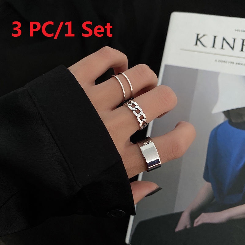 1 Set 3 Nhẫn Hở Unisex Đơn Giản Thời Trang Có Thể Điều Chỉnh