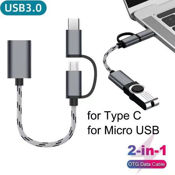 Bộ chuyển đổi Anyada OTG 2 trong 1 Loại C / Micro USB Nam sang USB 3.0 Nữ Cáp dữ liệu nylon bện cho điện thoại Máy tính bảng Máy tính U Disk