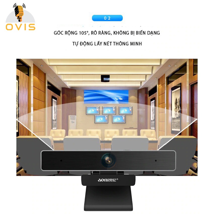 Webcam họp hội nghị trực tuyến | Aoni C90 (FullHD 1080p 30fps, tự động lấy nét, tương thích SmartTV) | BigBuy360 - bigbuy360.vn