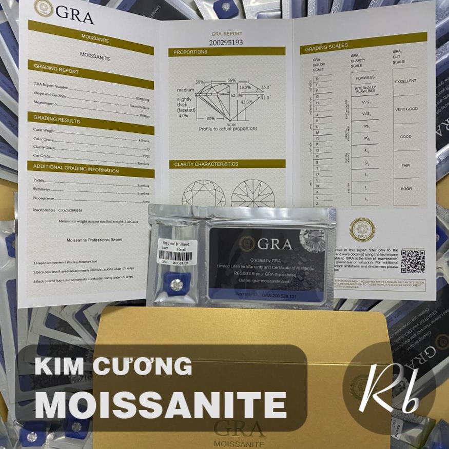 Kim Cương Nhân Tạo Moissanite 6.3mm, Nước D, Độ Sạch FL, Kiểm Định GRA, Tiêu Chuẩn U.S.A