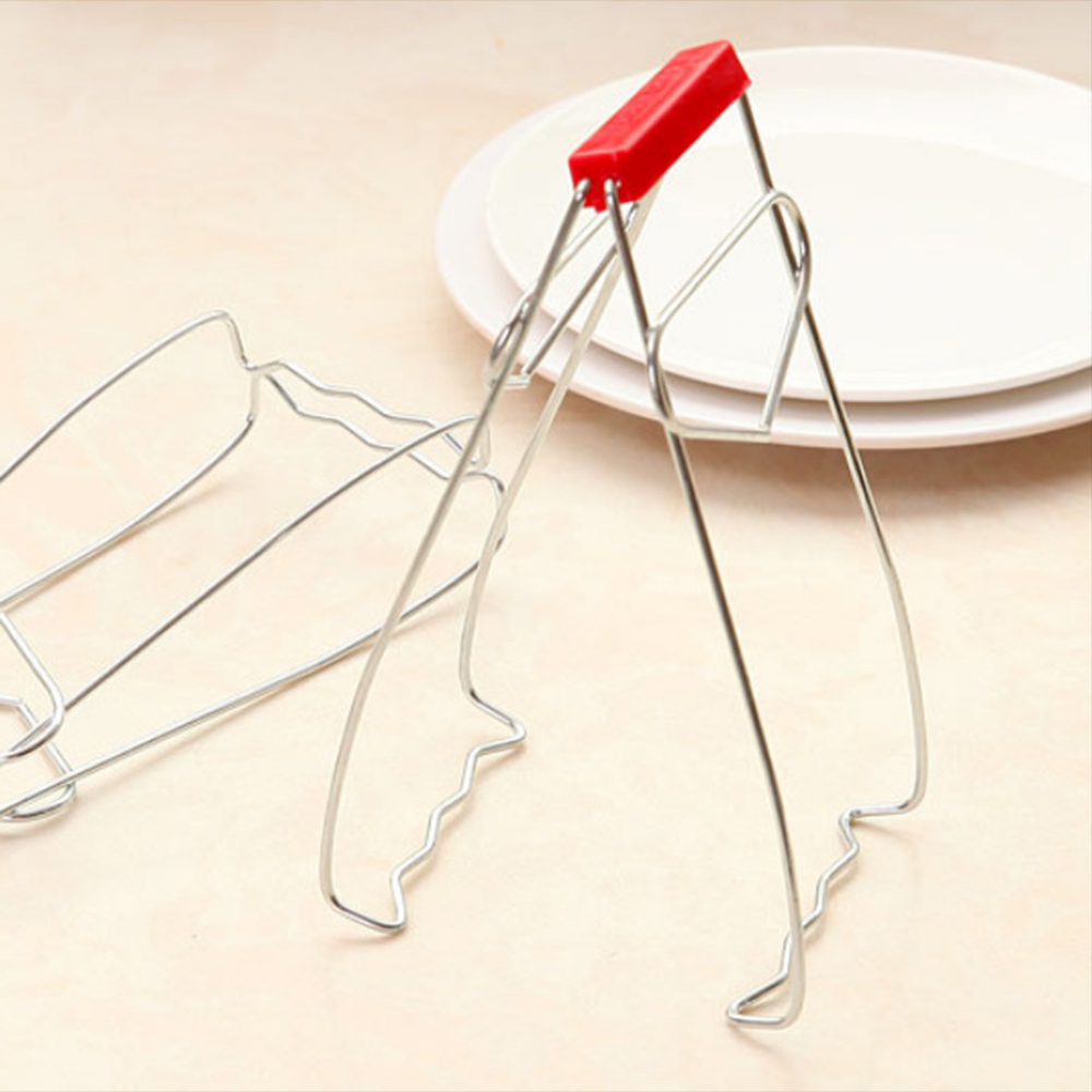 Dụng Cụ Kẹp Gắp Chén Dĩa nóng bằng thép không gỉ có thể gấp gọn tiện dụng cho nhà bếp ( CÁN ĐỎ )