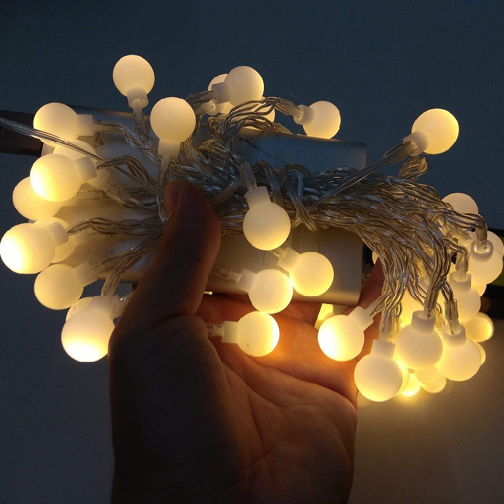 Dây Đèn Led BI 30 Bóng Tròn đục màu vàng, đơn màu 4.5M, Dây đèn led bi tiết kiệm điện, không sinh nhiệt, chế độ flas