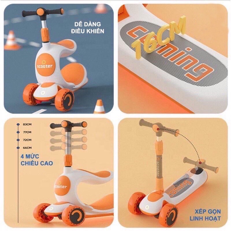 FREE SHIP !!! Xe trượt có ghế siêu xinh cho bé - Xe trượt scooter 3 bánh 808 màu cam