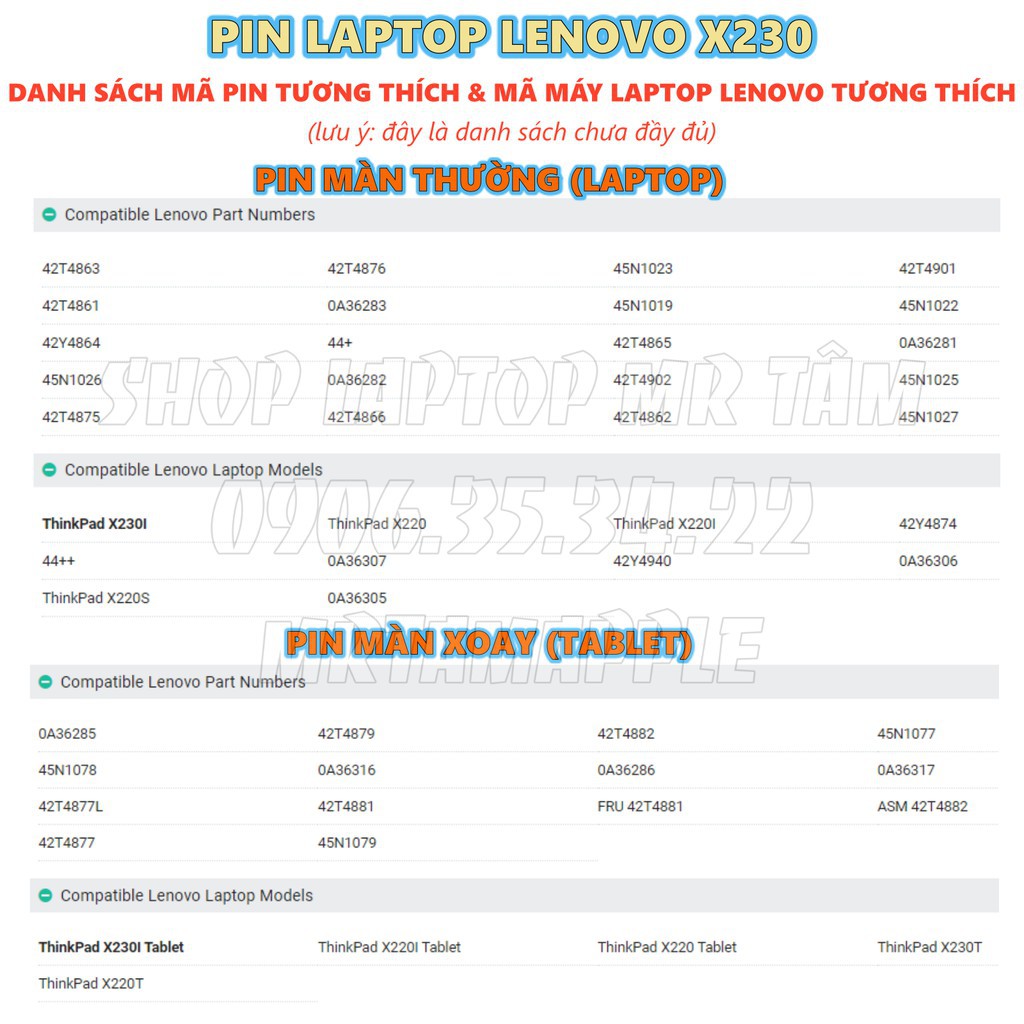 [Mã ELMS5 giảm 7% đơn 300K] Pin Laptop LENOVO X230 - 6 CELL - ThinkPad X230 X230i