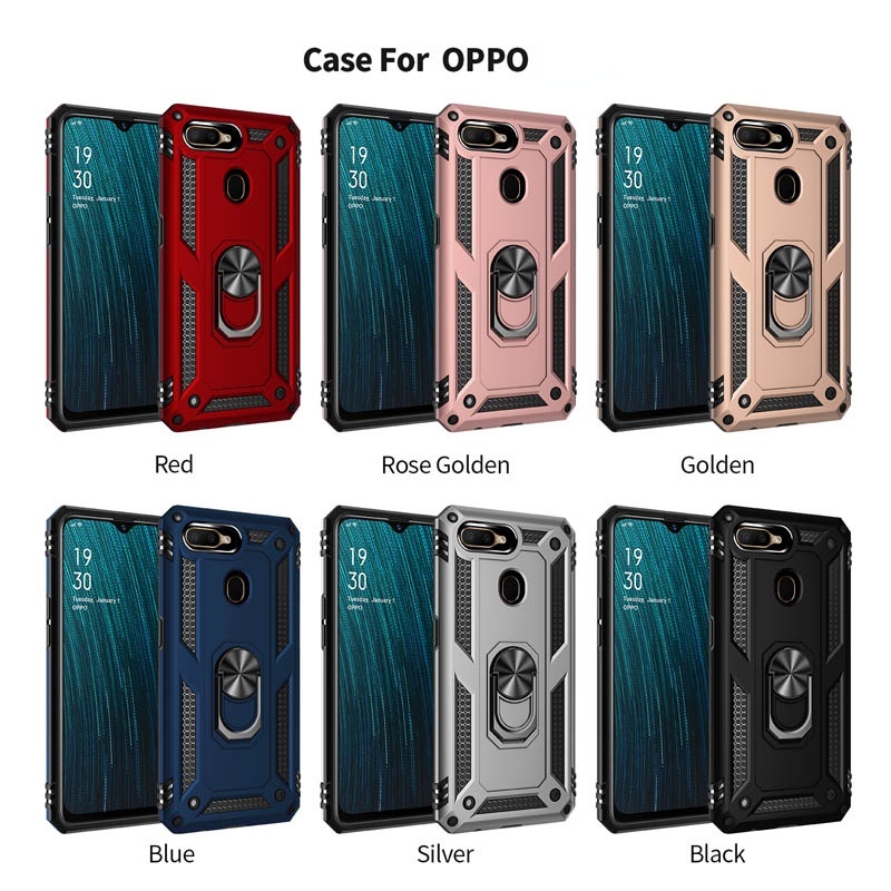 Ốp Điện Thoại Cứng Kèm Móc Xỏ Ngón Nam Châm Chống Rơi Cho OPPO A12 A7 A5 A3s A5s A12e A93 F11 F17 R19 Reno 4F 4 Lite