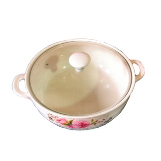 Thố bằng sứ có nắp đậy bằng kính tráng men dùng được trong lò vi sóng tay cầm cách nhiệt cao cấp