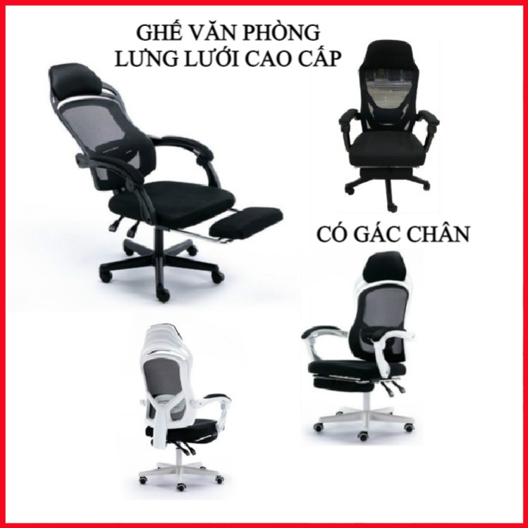 [ RẺ VÔ ĐỊCH ] Ghế lưới văn phòng cao cấp chân xoay 360 độ có ngả lưng ( Có gác chân )