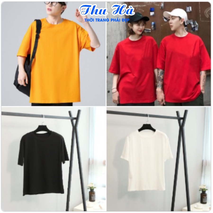 Áo thun trơn nam nữ form rộng tay lỡ Thu Hà áo phông unisex chất liệu mềm mát nhiều màu sắc