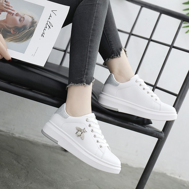 Sneaker Nữ Giày thể thao phong cách Hàn Quốc đế phẳng 3P đính nơ