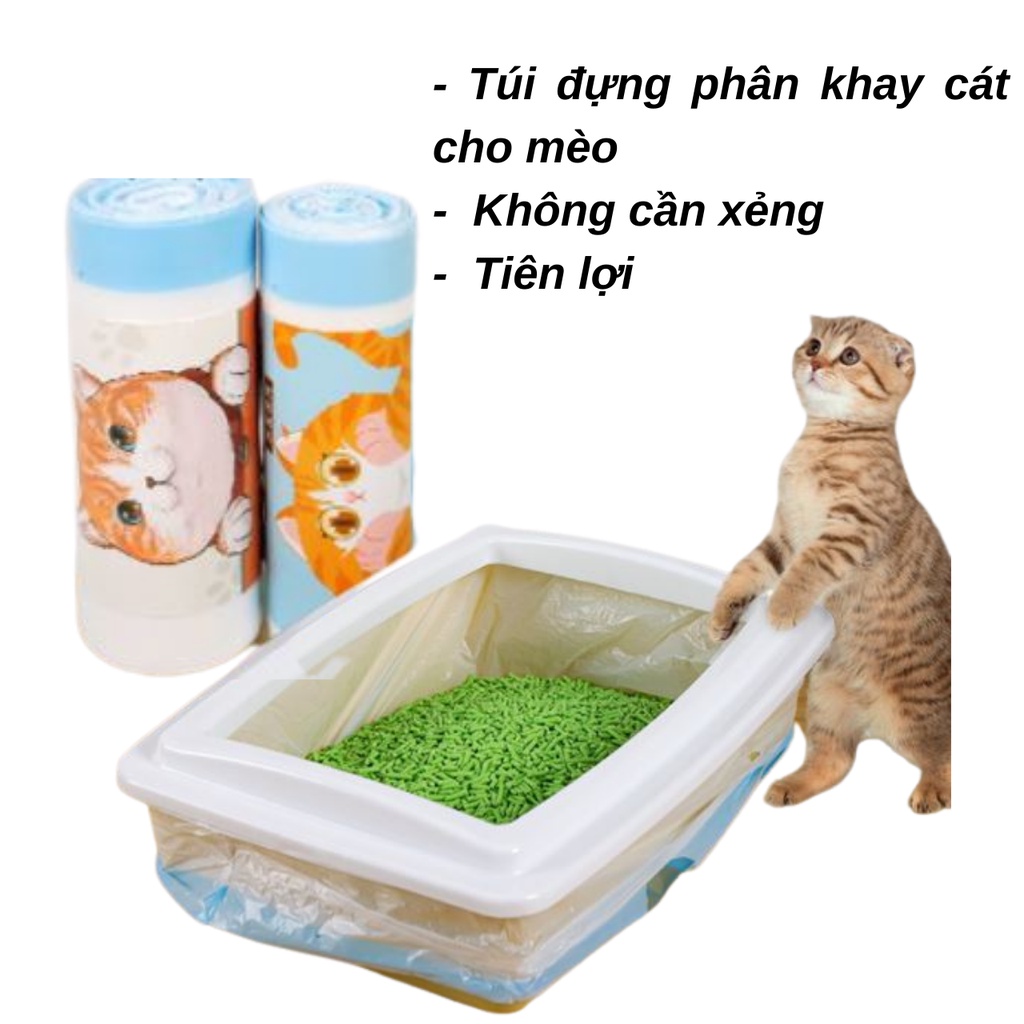 Túi nilon sinh học khay cát cho mèo size 15 túi / Biological poop bag