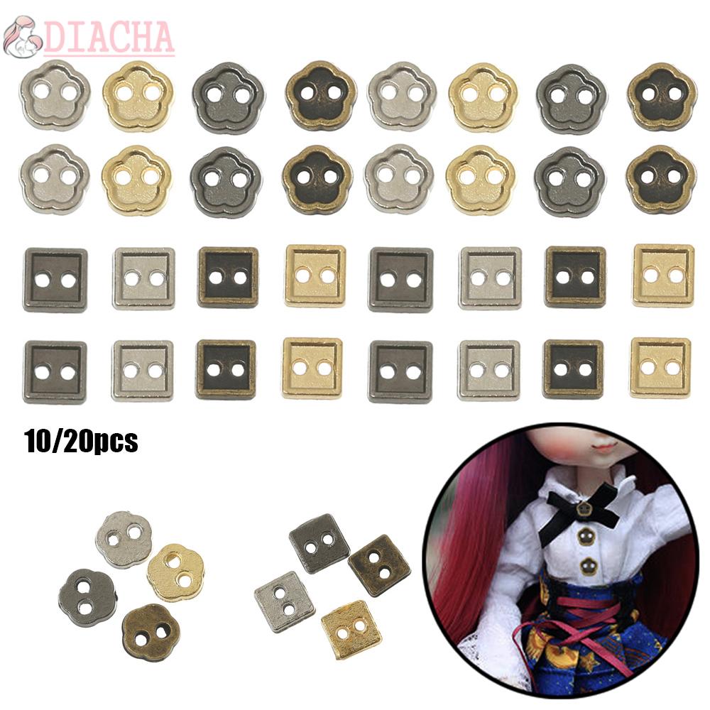 DIACHA 10/20pcs Girl Gift Metal Button 4 Colors Square/Flower Buckle Mini Doll Buttons 4mm Newest Two Holes DIY Clothing Buckles 1/6Dolls Sewing Accessories/Multicolor