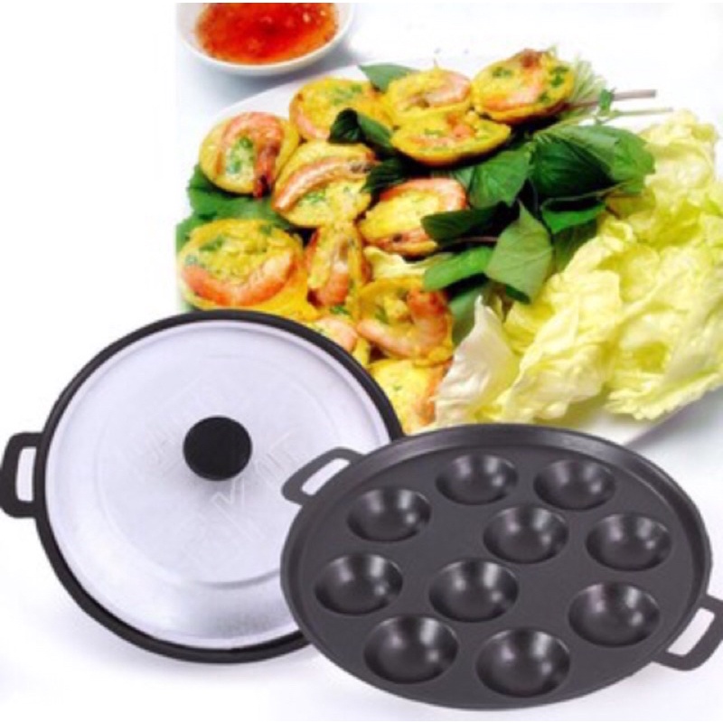 khuôn bánh khọt  8 lỗ, 10 lỗ, 7 lỗ kèm nắp đậy chống dính - Khuôn Làm Bánh Khọt Bằng Gang Nhiều Size Tiện dụng
