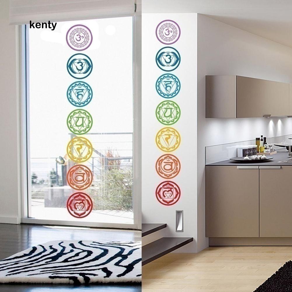 Set 7 miếng dán tường in hình biểu tượng Luân Xa dành cho người tập thiền/ yoga