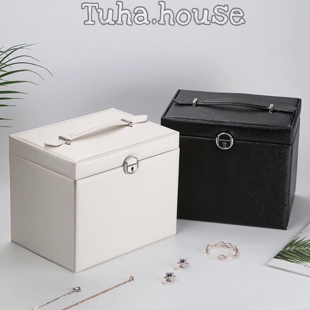 Hộp đựng trang sức bọc da 5 tầng 2 ngăn đựng dây chuyền T15 chứa hộp nữ trang mini