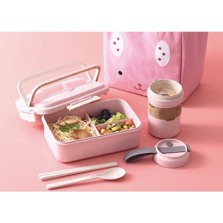 [ HÀNG LOẠI 1 ] Hộp đựng cơm lúa mạch 3 ngăn kèm quai xách siêu đẹp 1000ml