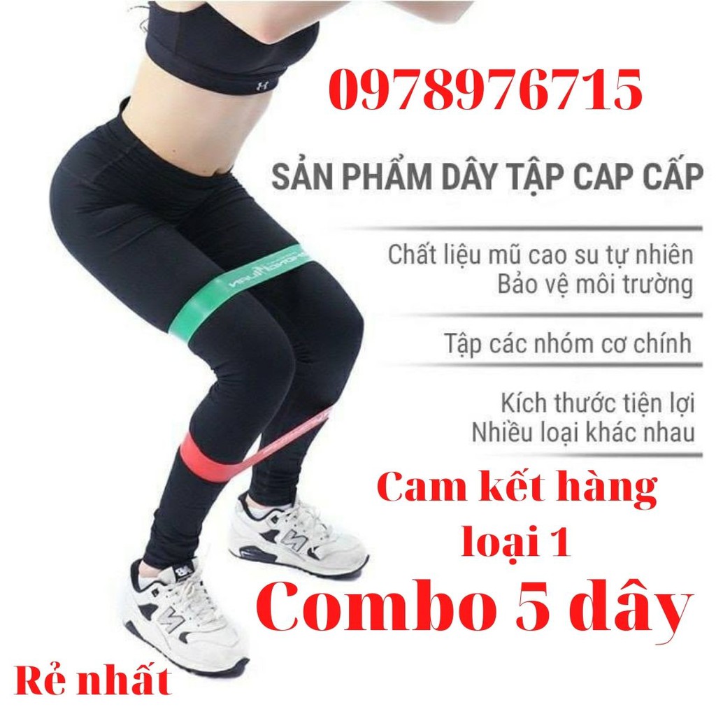 Bộ 5 Dây Mini Band Ngũ Sắc Đàn Hồi Kháng Lực Tập Chân Mông, Phụ Kiện Tập Yoga, Tập Gym