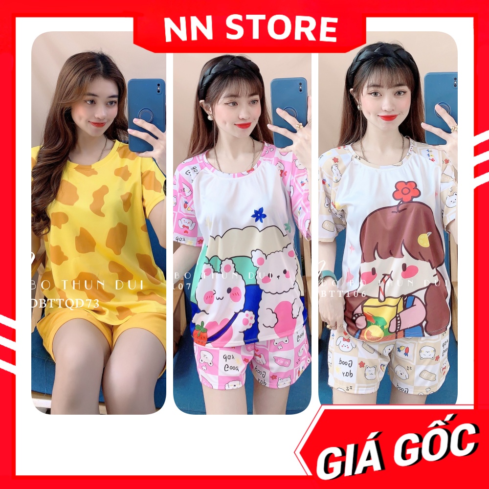 Đồ bộ nữ mặc nhà chất thun mềm mịn in hình bò sữa in hình hoạt hình dễ thương BTT thun đùi tổng hợp