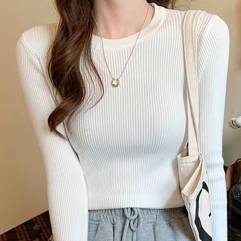 Áo len ZHELIHANGFEI tay dài cổ tròn lưng cao dáng ôm thời trang trẻ trung cho nữ