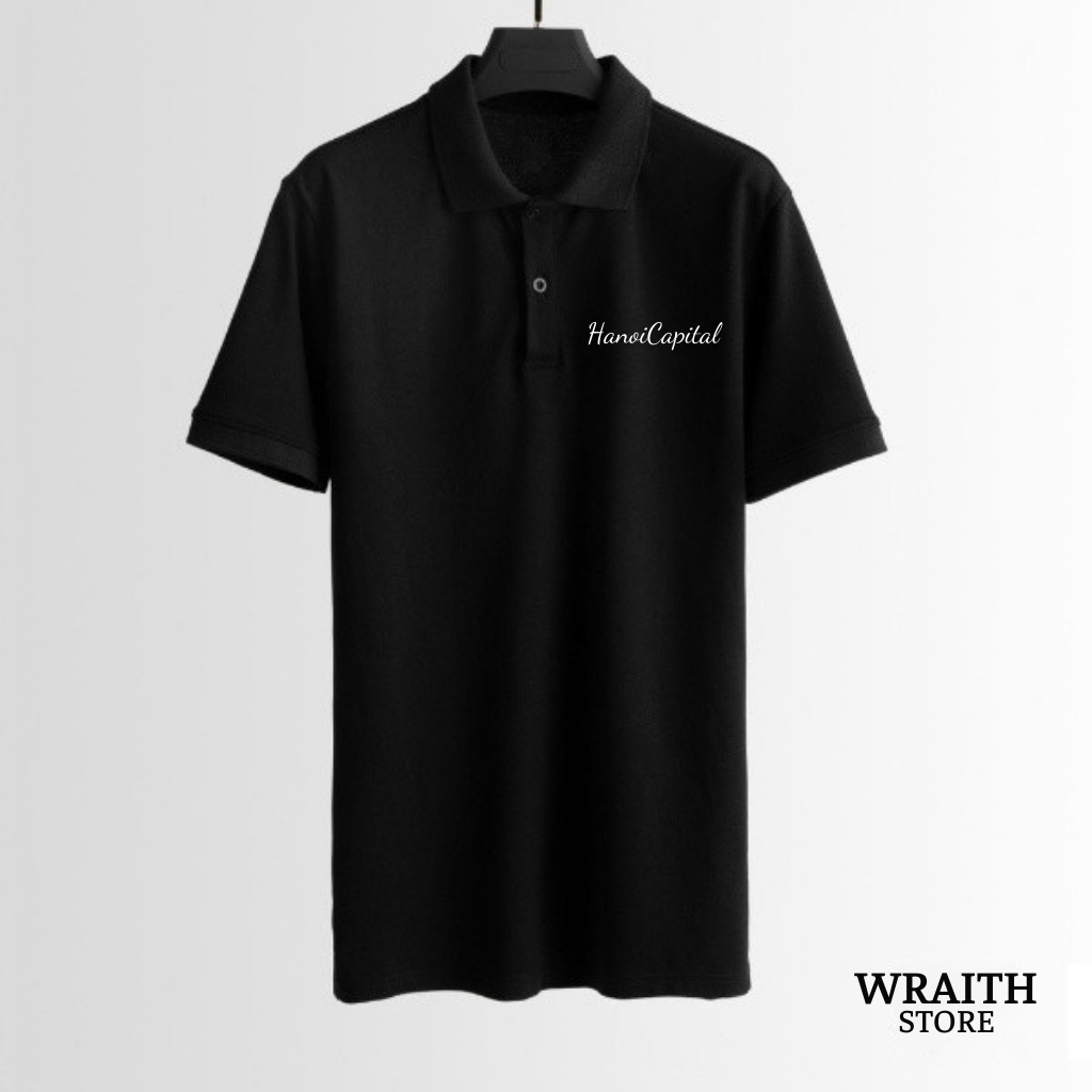 Áo polo trơn nam Wraith họa tiết HanoiCapital chất thoáng khí thoải mái vải cotton trơn BASIC.