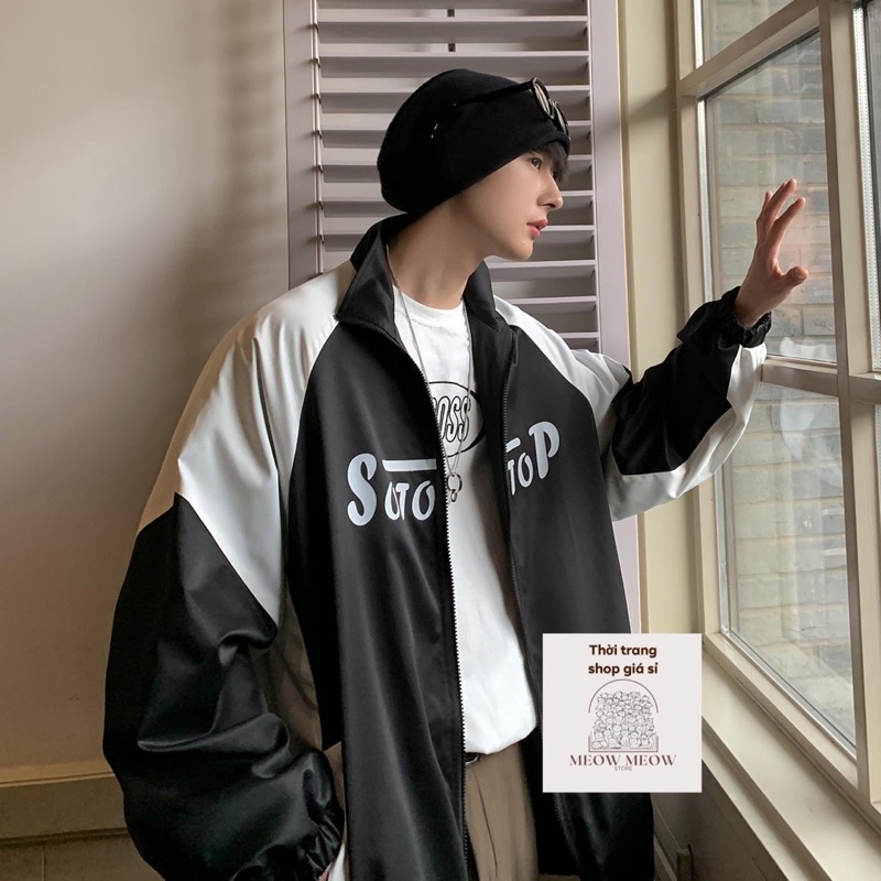 Áo khoác jacket bóng chày phối màu độc đáo in chữ chất dù 2 lớp form rộng nam nữ