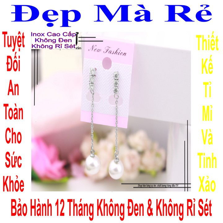 Bông tai nữ kiểu 3 viên đá tòn ten ngọc trai nhân tạo - BTNUTONTEN00091T030059