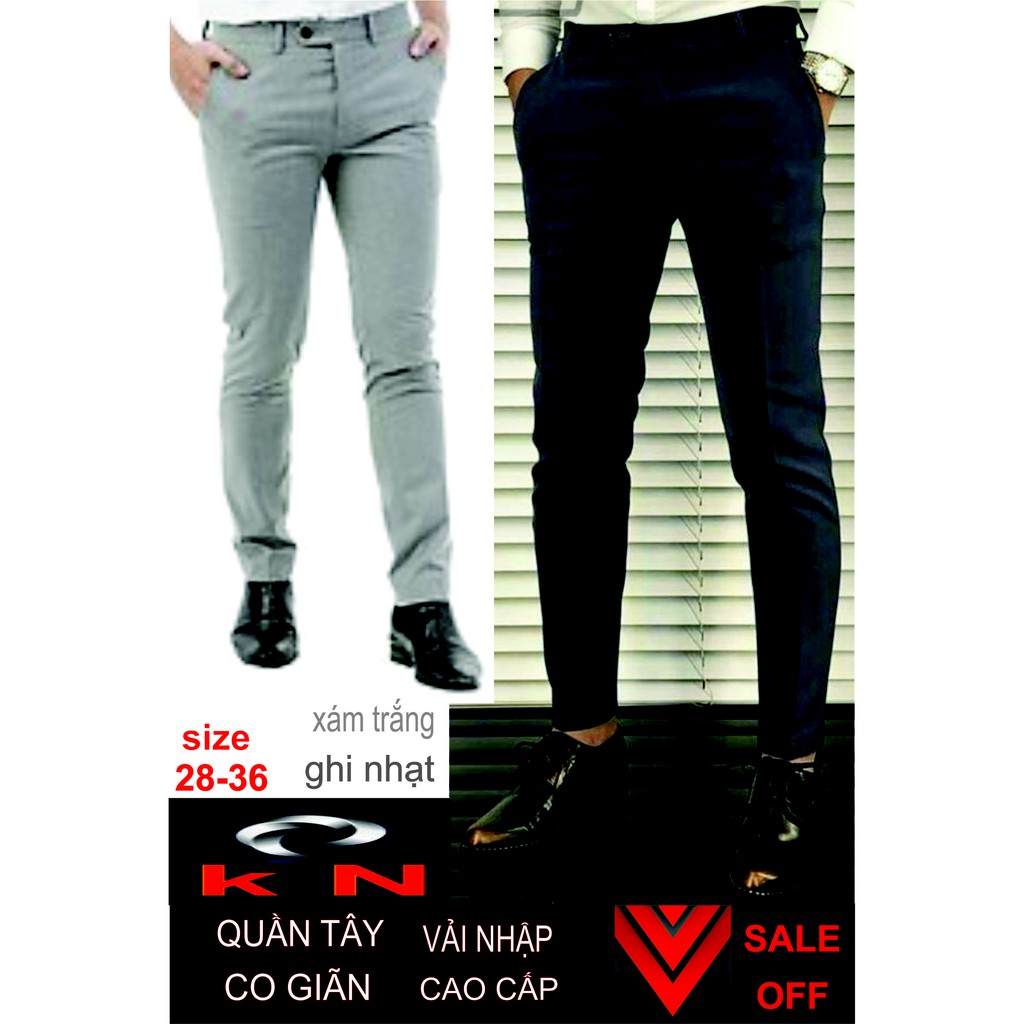 quần âu nam 2 màu ghi nhạt và xám trắng công sở cao cấp vải mịn co giãn style cá tính