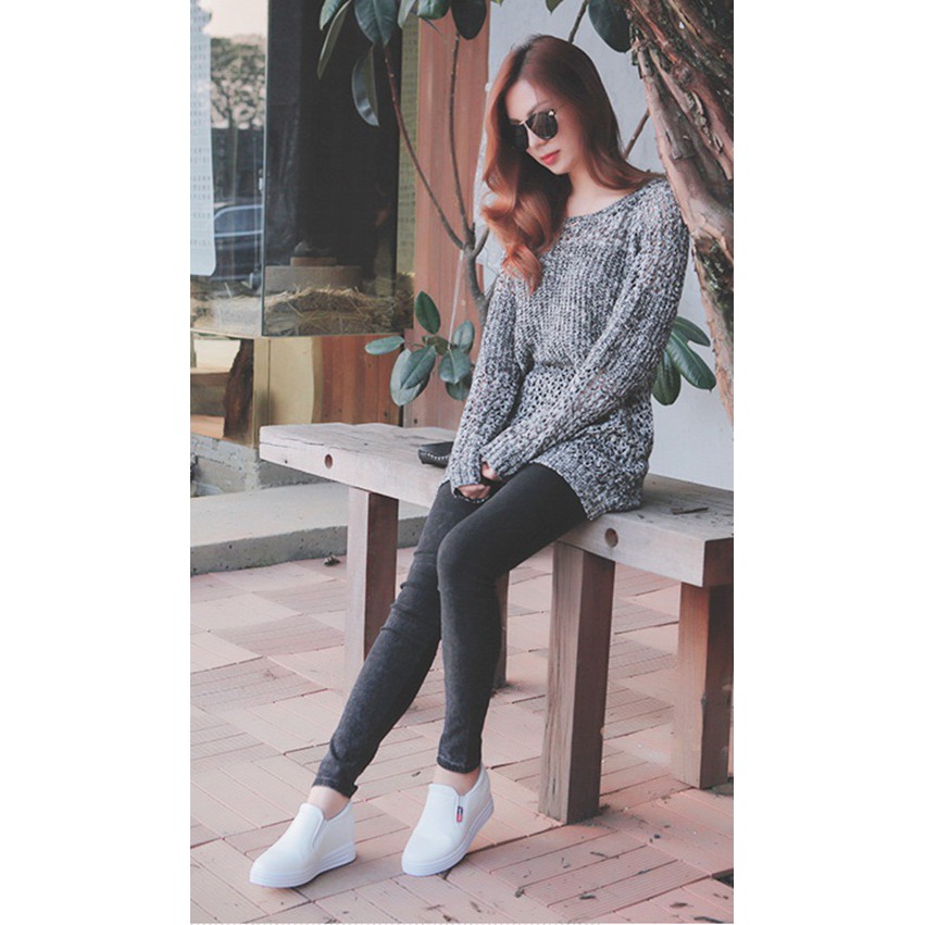 Giày Slipon độn đế 2 màu đen và trắng sneaker nữ có video ảnh thật
