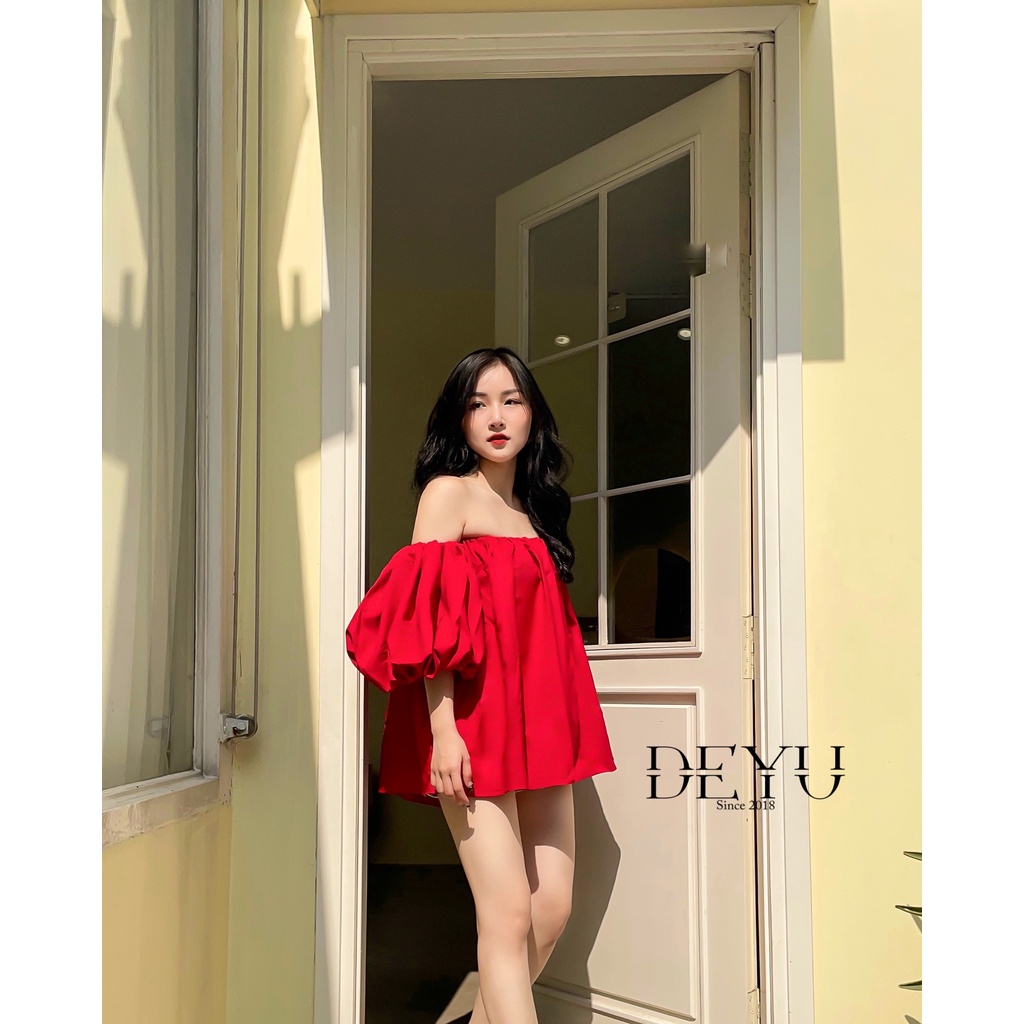 Áo tay bồng đỏ siêu bồng Rou |DEYU