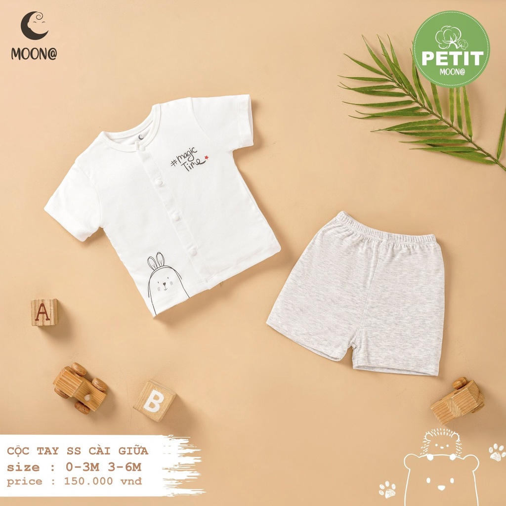 Moon Bộ Cộc Cài Thẳng Chất Liệu Petit Cho Bé Từ 0-9 Tháng