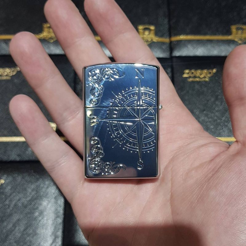 Bật Vỏ Zippo Zorro khảm trai mạ Platinum