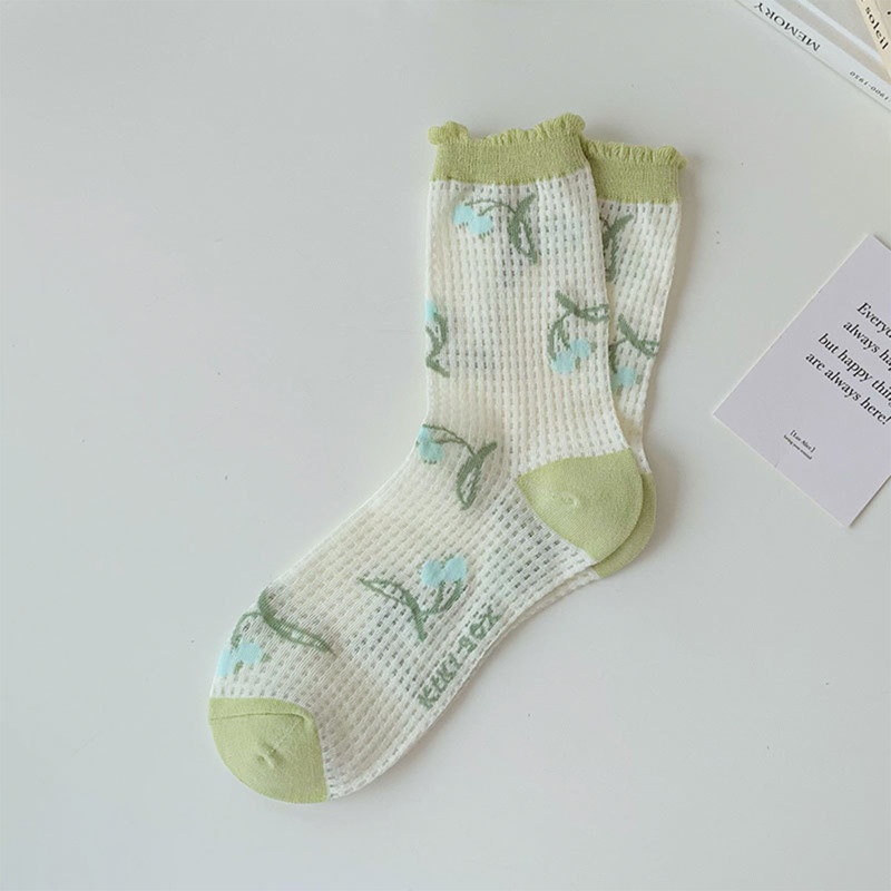 Youyo Vớ Lưới Mỏng Thoáng Khí Họa Tiết Hoa Tulip Màu Kẹo Ngọt Phong Cách Harajuku Hàn Quốc Cho Nữ