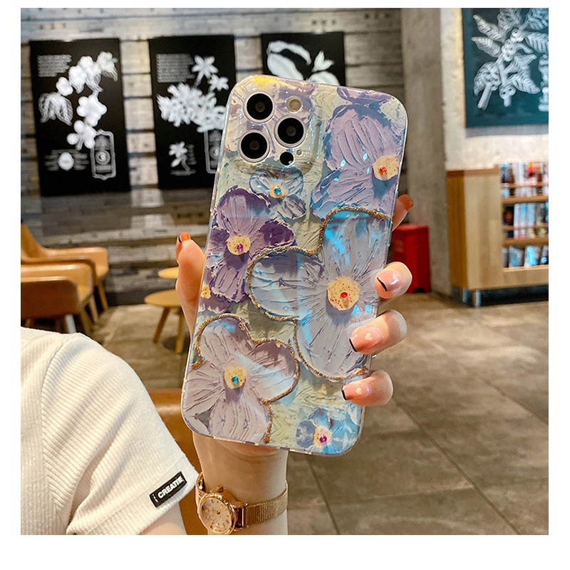 Ốp Điện Thoại Silicon Mềm Họa Tiết Tranh Sơn Dầu Hình Hoa Tím Cho Iphone 11 12 12promax X 7