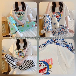 Đồ bộ bầu và sau sinh cho con bú tay ngắn quần dài chất cotton