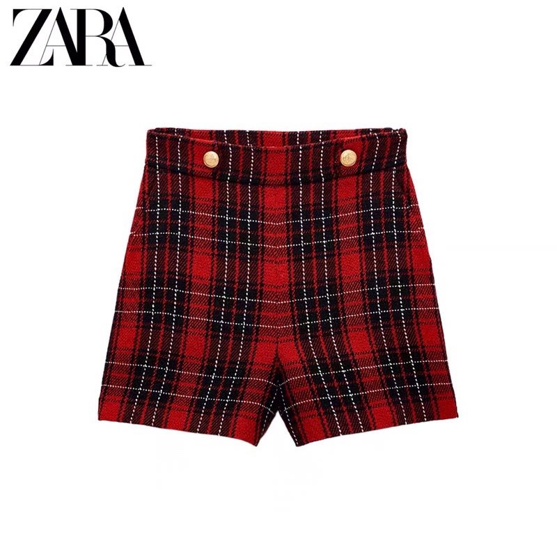 Quần đùi ZARA kẻ caro đỏ, hàng NEW