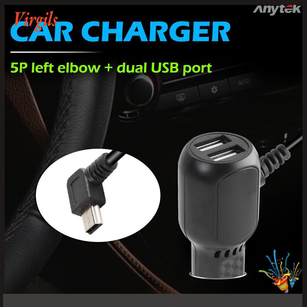 For Anytek Car DVR Camera 3.5m 5V 3A Mini USB Car Charger with 2 USB Port