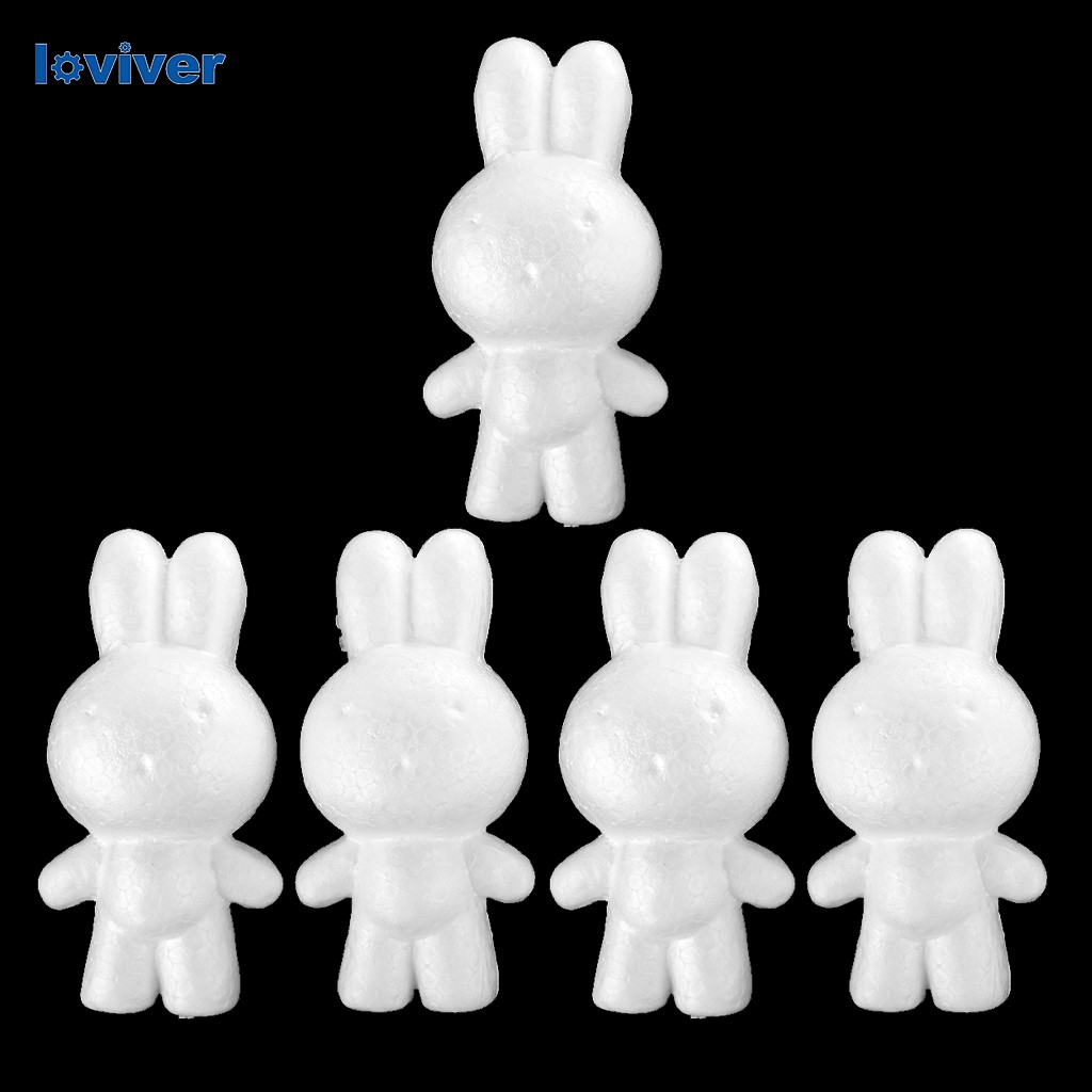 Set 5 Mô Hình Thỏ Bằng Polystyrene Styrofoam 14cm Trang Trí Thủ Công DIY