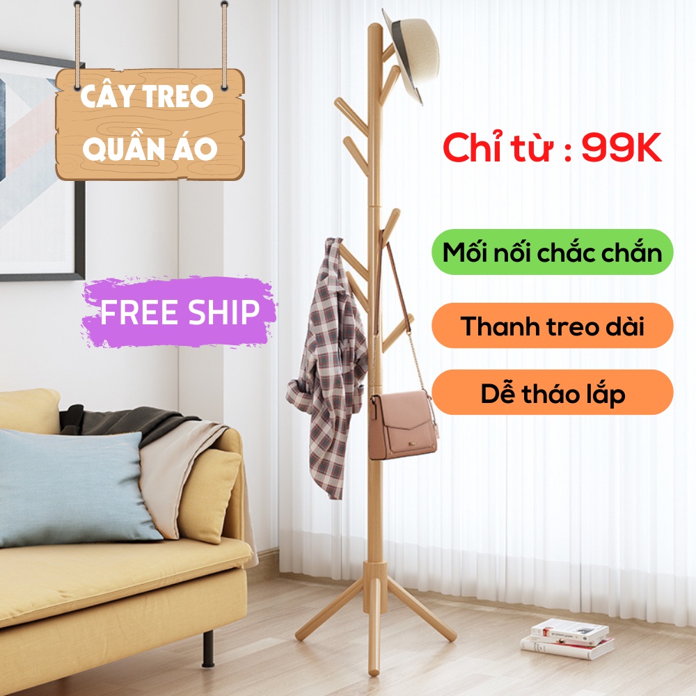 Cây treo quần áo bằng gỗ , giá treo đồ đứng phong cách nội thất hiên đại ATILA SHOP