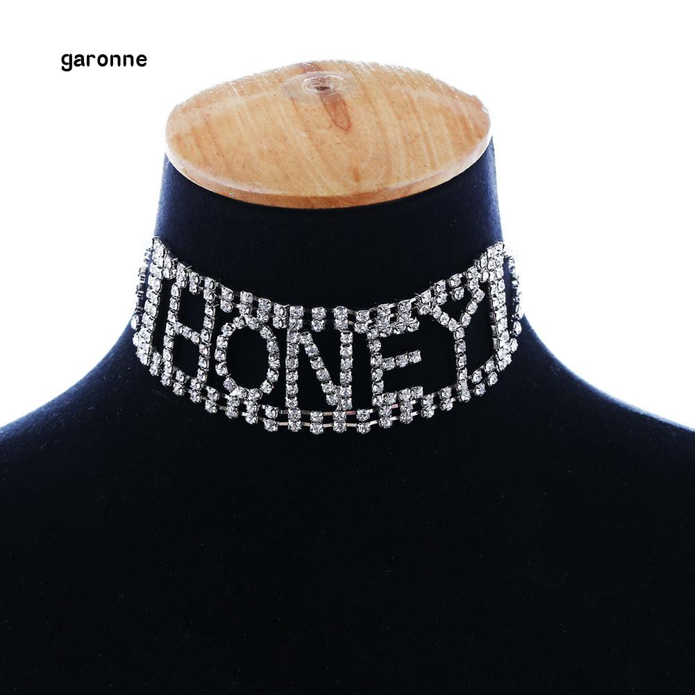 Vòng choker bản rộng tạo hình chữ Honey đính đá thời trang cho nữ