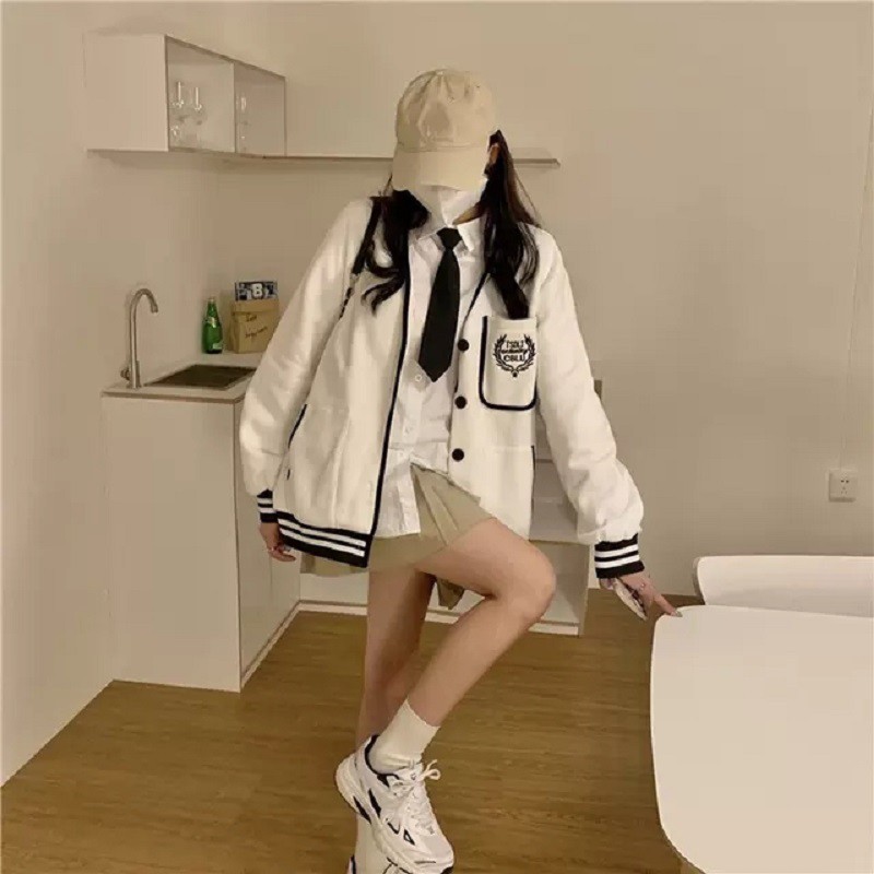 Áo khoác cardigan TESENE bo viền có túi ngực _VIETVENUS