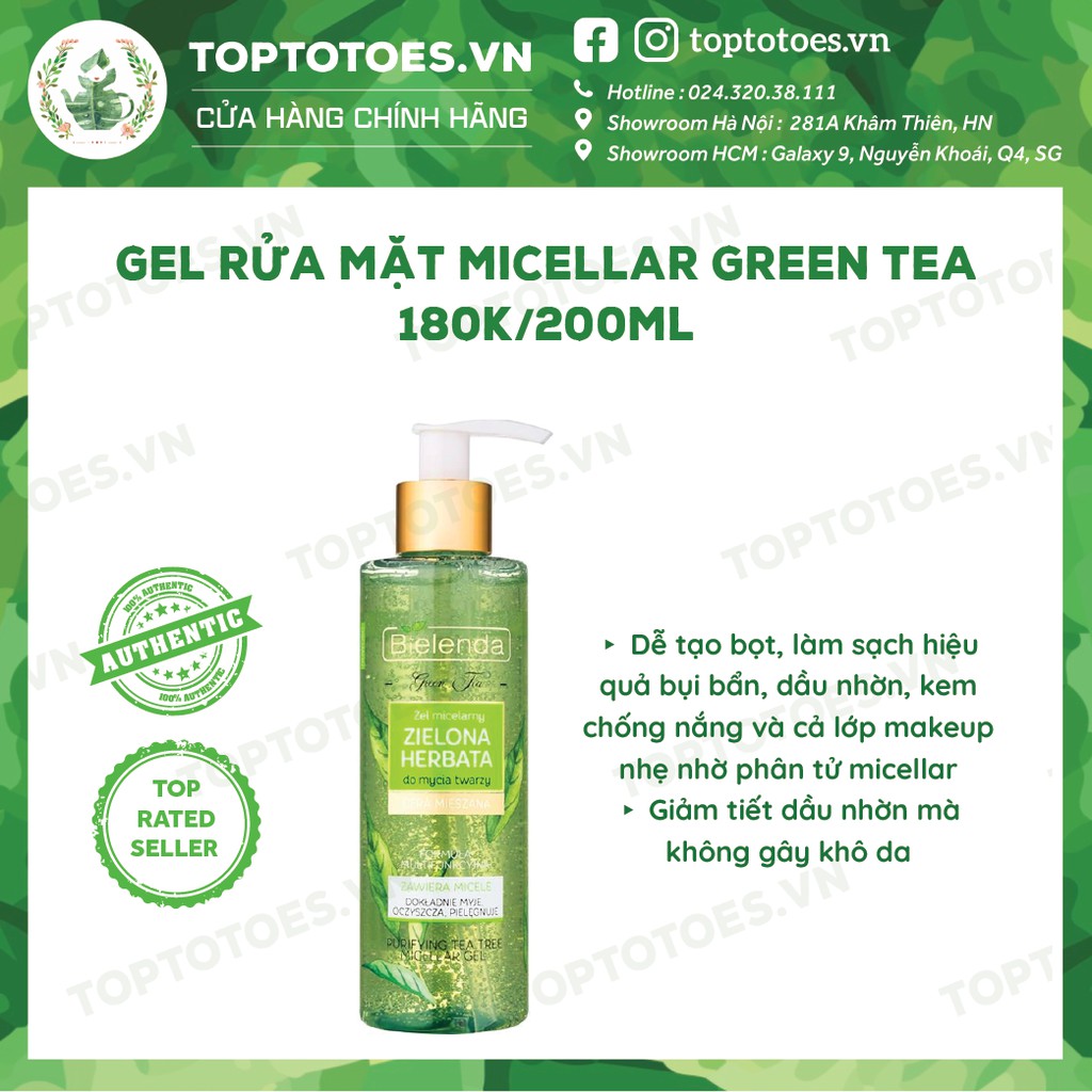 Gel rửa mặt & Toner Bielenda Green Tea làm sạch sâu, kiềm dầu, giảm mụn