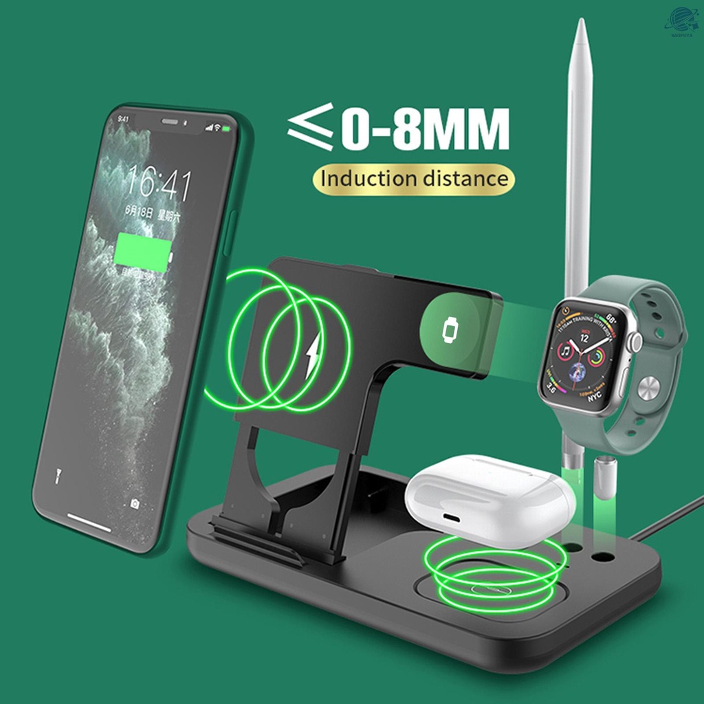 BF OW-01 4 in 1 Wireless Charger Qi Wireless Fast Charging Stand Replacement for iWatch Airpods Pro iPhone 12/11/11pro/X/XS/XR/Xs Max Apple Pencil Wireless Charging Pad