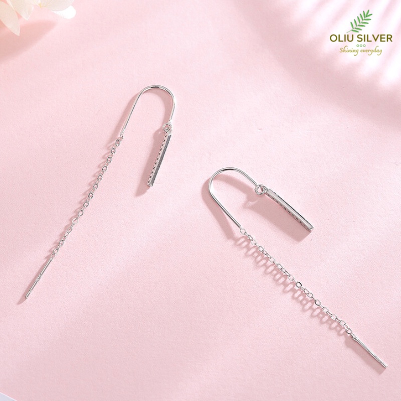 Bông Tai Bạc S925 Bling Bar Dạng Thanh Sợi Thả Dễ Thương | Khuyên Tai Nữ Trang Sức Bạc Thời Trang