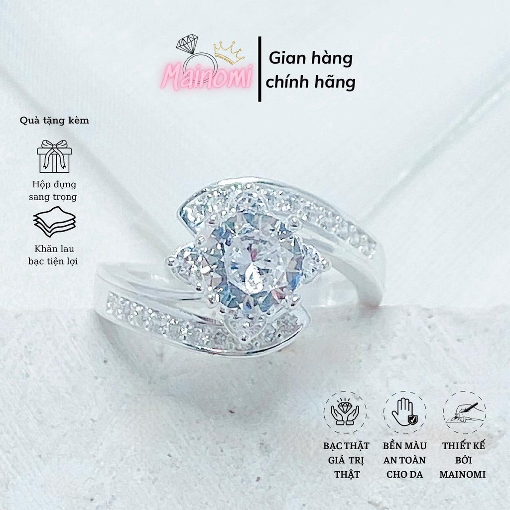 Nhẫn nữ viền vặn chéo ôm đá cao cấp MAINOMI mã kèm quà tặng, sang xịn quý phái món quà vô giá của phái nữ